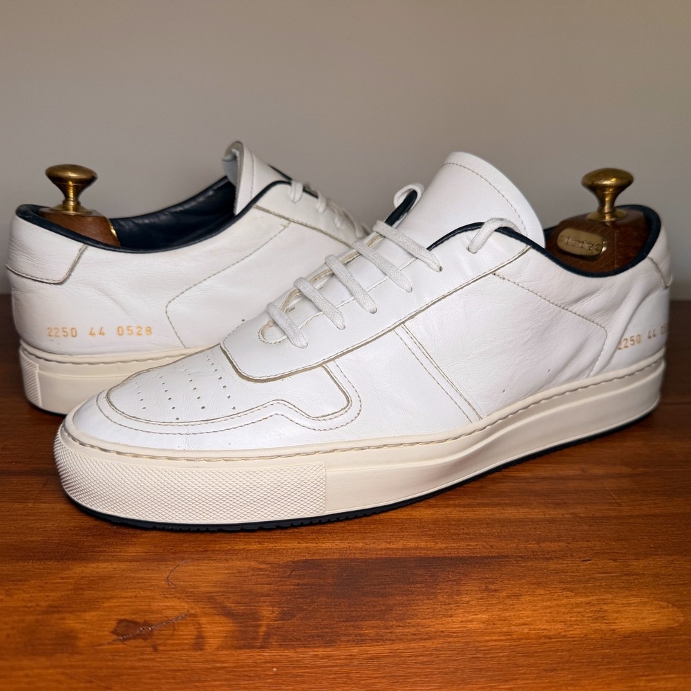 Common Projects BBall Low 2250 Shoes Mens 11 44 White Leather Navy Luxury Italy